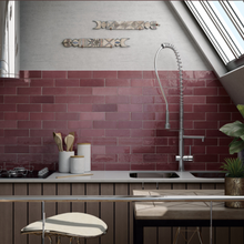 Load image into Gallery viewer, Artisan Subway Burgundy Decor Tile