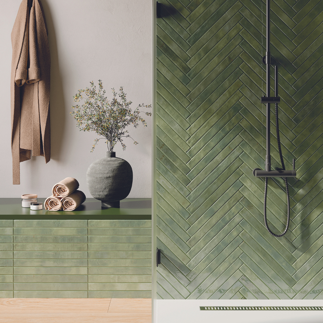 Colours Green Metro Porcelain Decor Tile