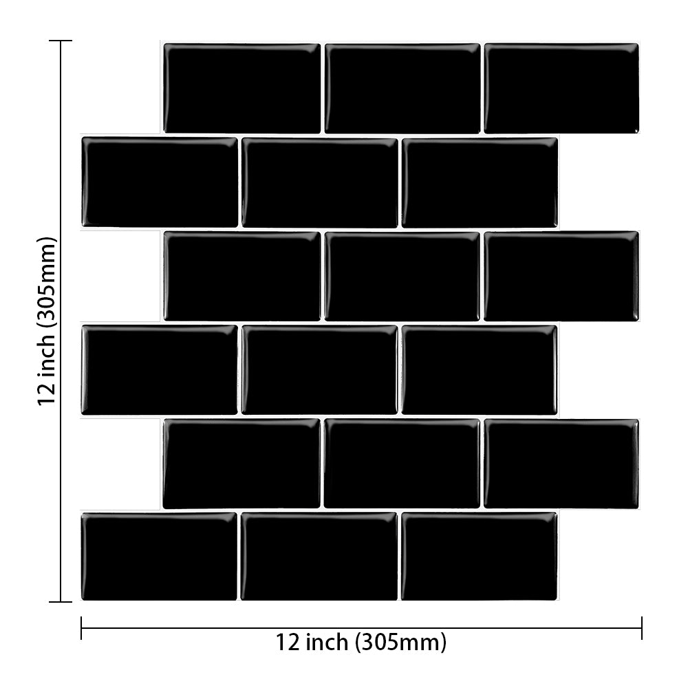 3D Peel & Stick Black Metro Gloss Mosaic