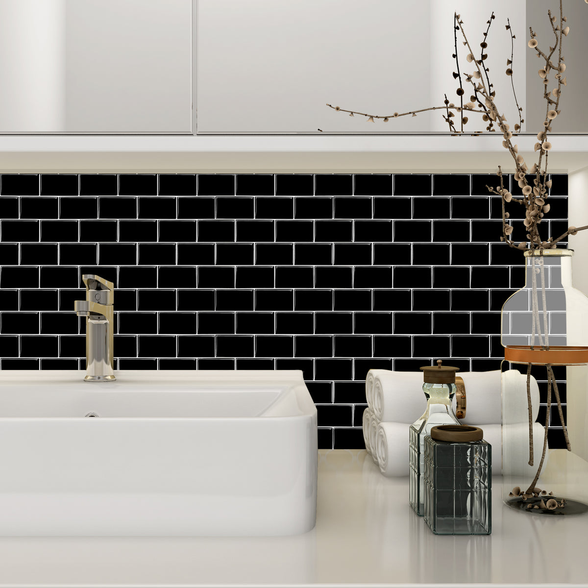 3D Peel & Stick Black Metro Gloss Mosaic