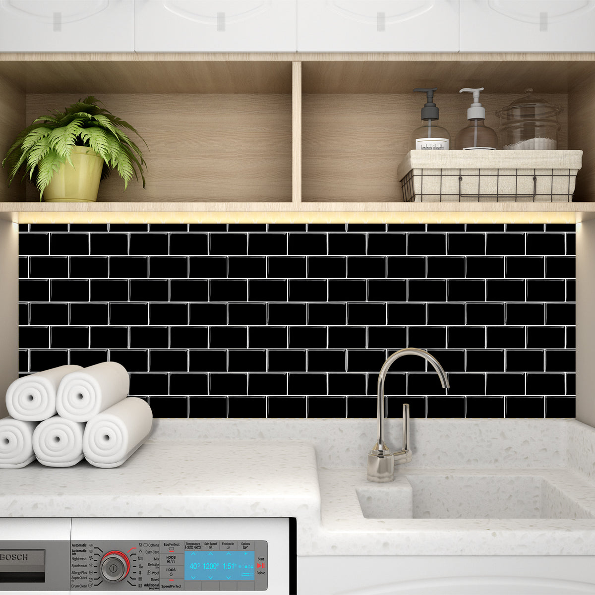 3D Peel & Stick Black Metro Gloss Mosaic