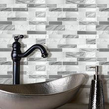 Load image into Gallery viewer, 3D Peel &amp; Stick Carrara White &amp; Glass Gloss Stagger Gloss Mosaic
