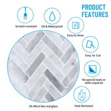 Load image into Gallery viewer, 3D Peel & Stick Carrara White Gloss Herringbone Mosaic