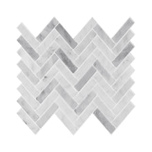 Load image into Gallery viewer, 3D Peel &amp; Stick Carrara White Gloss Herringbone Mosaic
