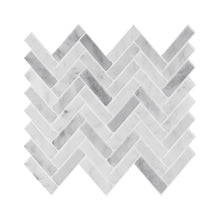 Load image into Gallery viewer, 3D Peel & Stick Carrara White Gloss Herringbone Mosaic