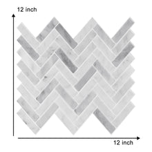 Load image into Gallery viewer, 3D Peel & Stick Carrara White Gloss Herringbone Mosaic