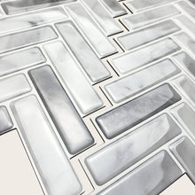 Load image into Gallery viewer, 3D Peel & Stick Carrara White Gloss Herringbone Mosaic