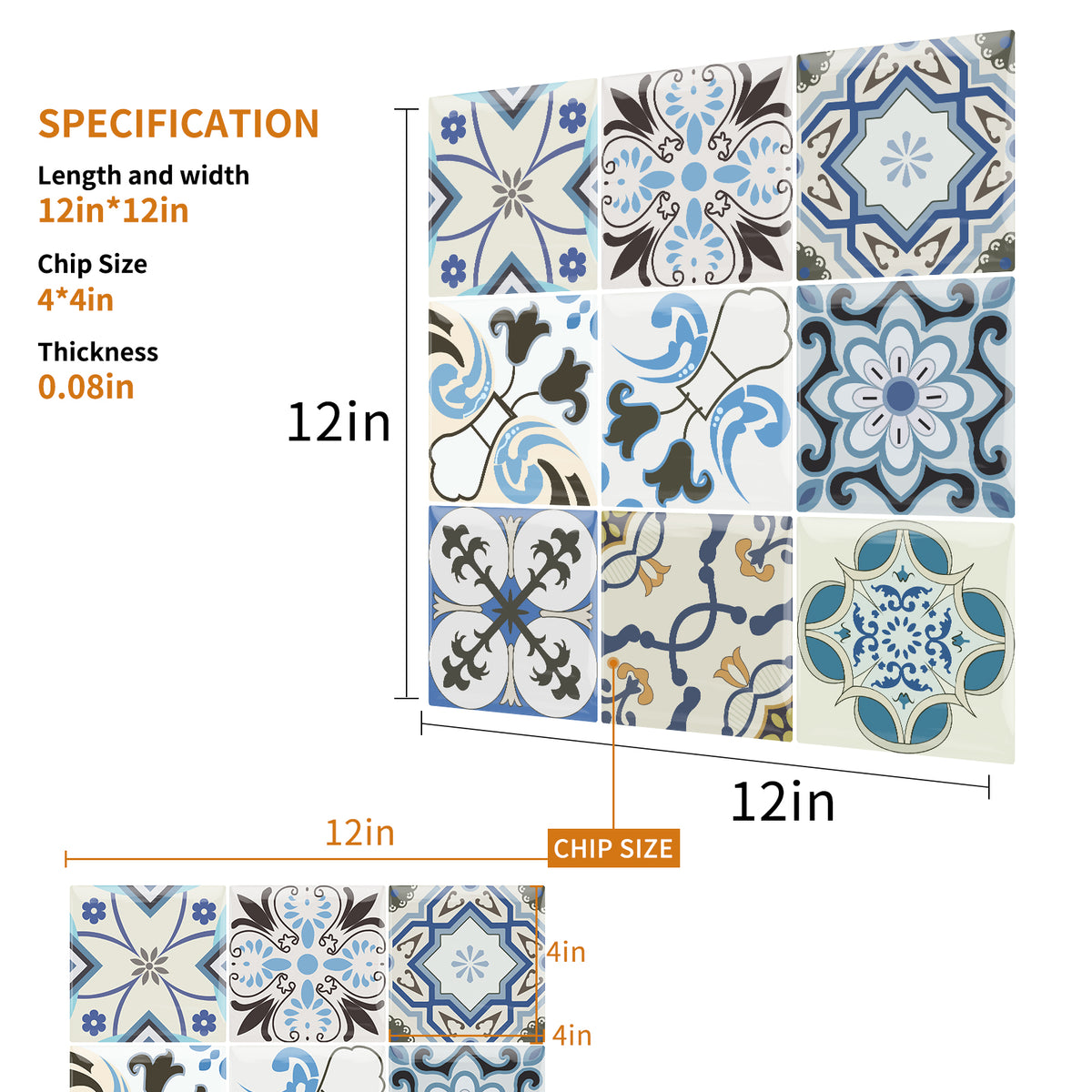 3D Peel & Stick Blue Pattern Mirage Gloss Mosaic