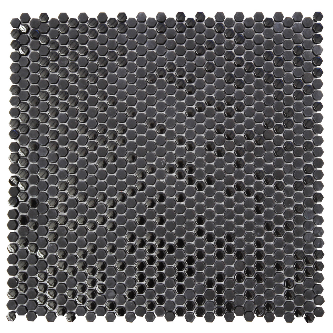 GS-6mm62 Black Honeycomb Recycled Glass Mosaic Decor Sheets
