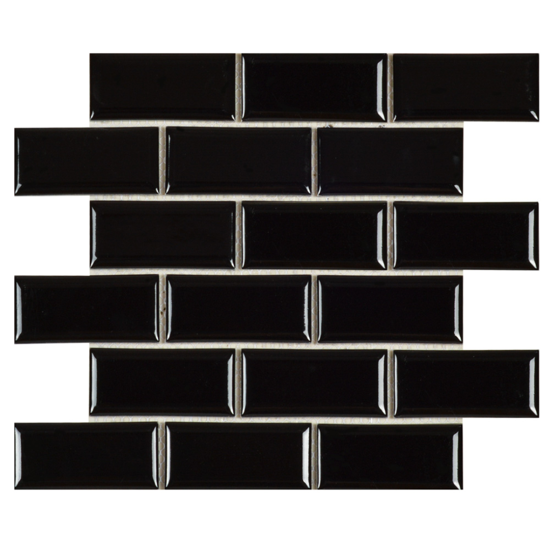 GS-CR015 Bevelled Black Subway Porcelain Decor Mosaics