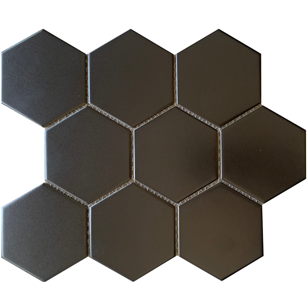 GS-CR094 Large Hexagonal Black Matt Porcelain Decor Mosaics