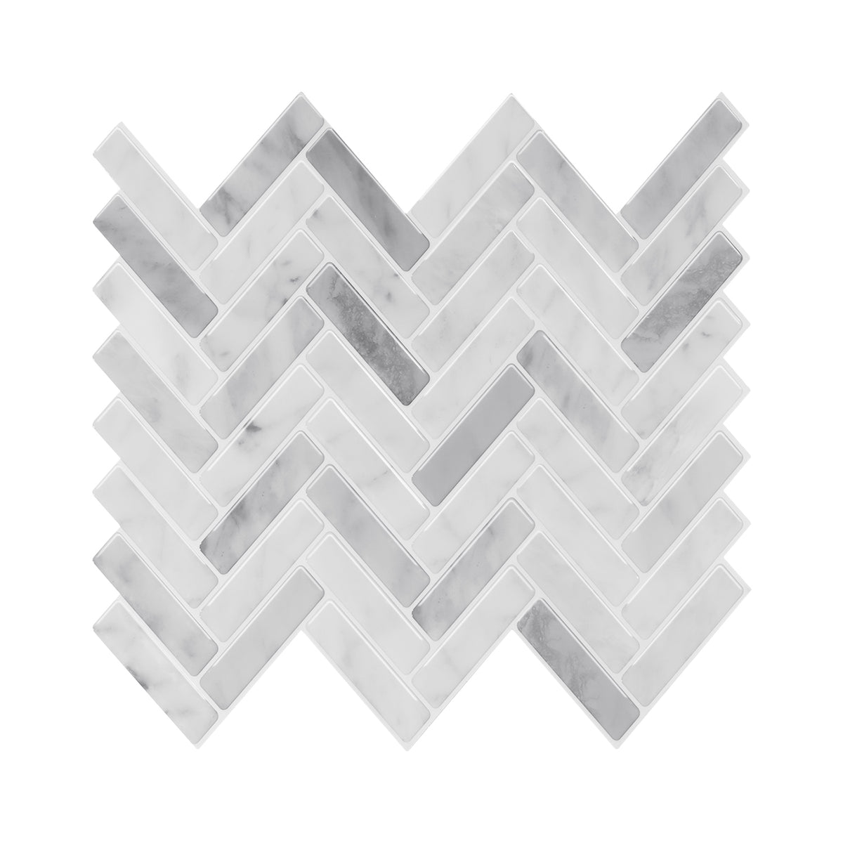 3D Peel & Stick Carrara White Gloss Herringbone Mosaic