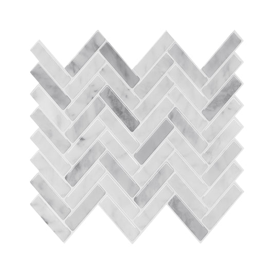 3D Peel & Stick Carrara White Gloss Herringbone Mosaic