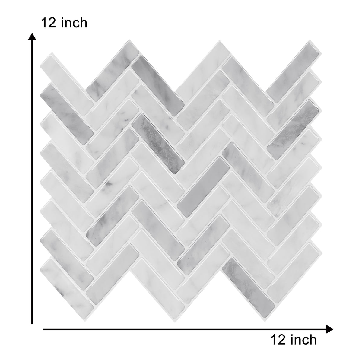 3D Peel & Stick Carrara White Gloss Herringbone Mosaic