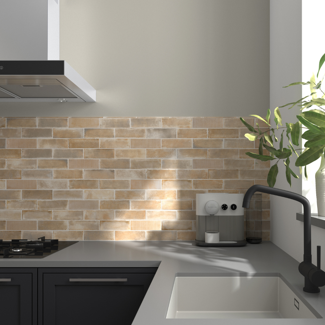 Raku Line Sand Porcelain Decor Metro Matt Tile