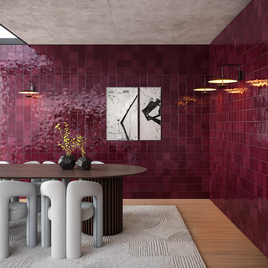 Village Cuadrado Aubergine Porcelain Decor Tile
