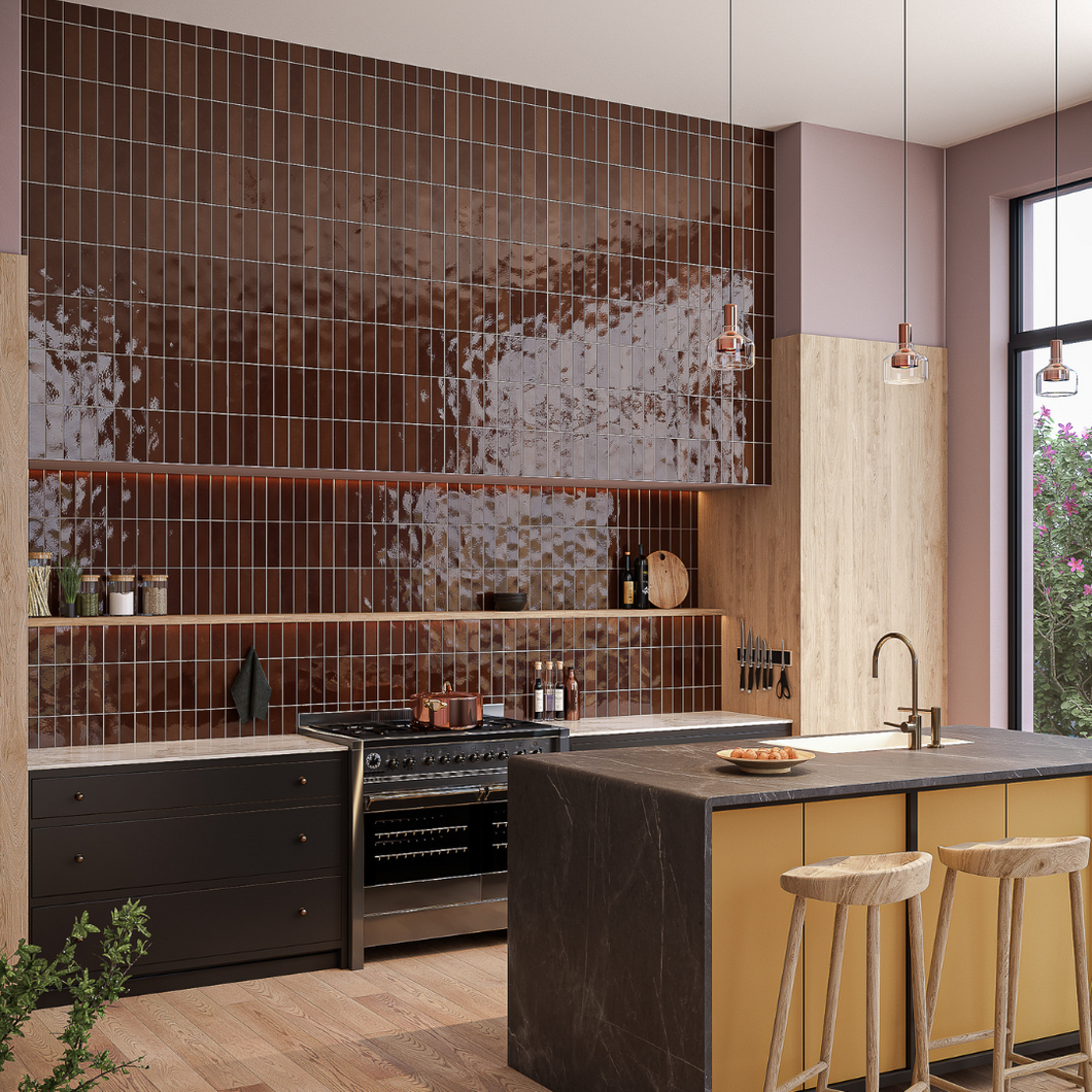 Village Subway Walnut Brown Porcelain Decor Tile