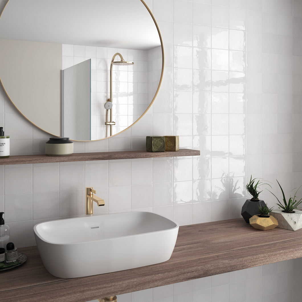 Village Cuadrado White Porcelain Decor Tile