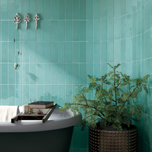 Load image into Gallery viewer, Village Subway Teal Porcelain Decor Tile
